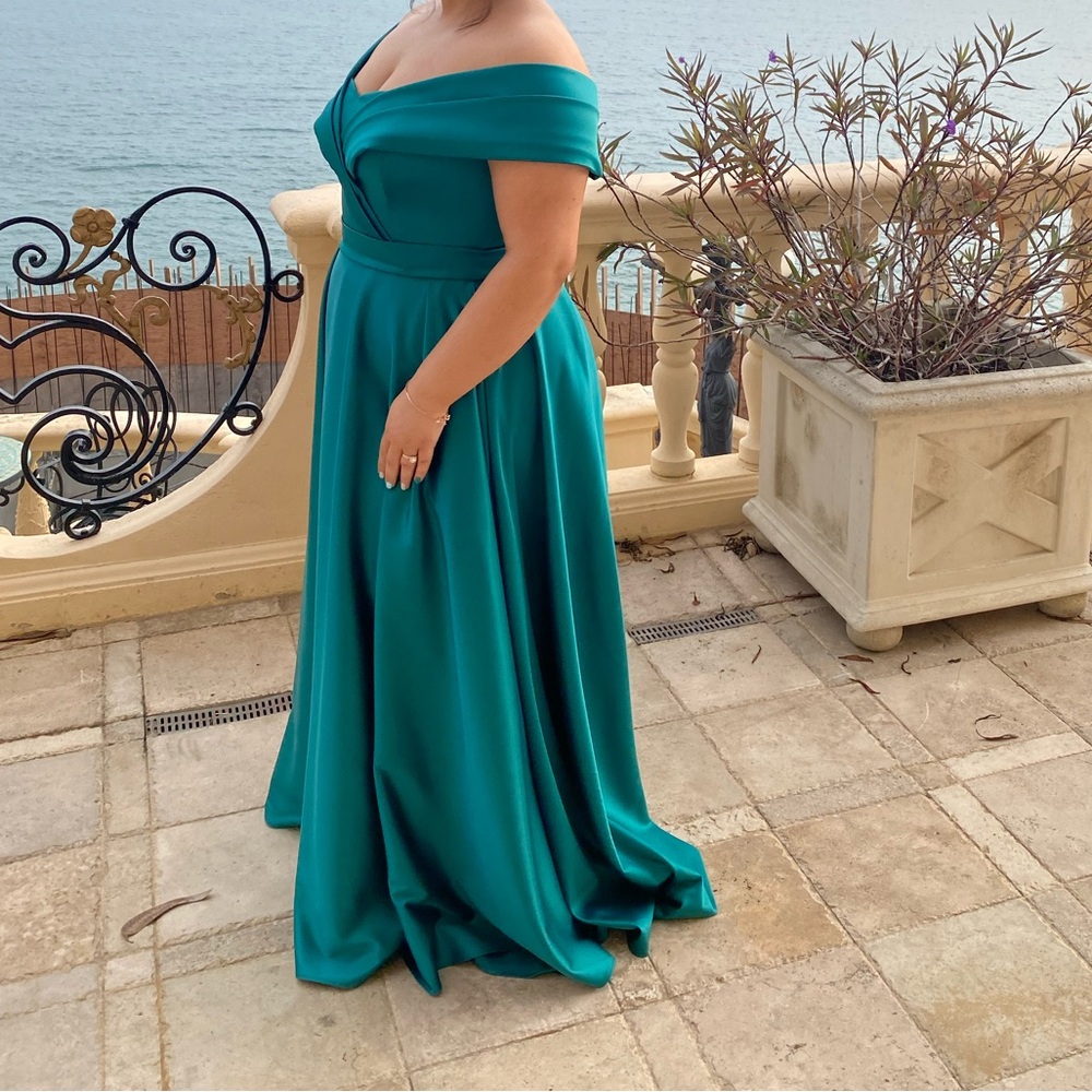Custom-Made Off Shoulder Teal Gown View 4